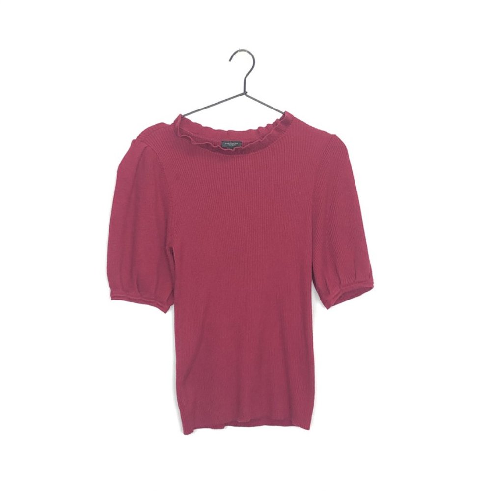 Ann Taylor Factory Ruffle Collar Puff Sleeve Top M
